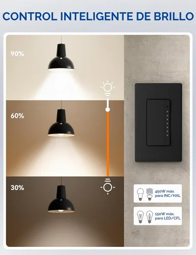 Vista 4 de ELEGRP Atenuador de luz inteligente DPR30, interruptor de atenuación WiFi de 2,4 GHz compatible con Alexa y Google Assistant, de un solo polo/3