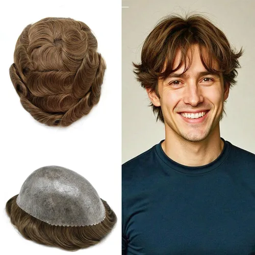 Vista 127 de Toupee for Men Hair Piece Real Human Hair Full Poly Skin Mens Toupee Mens Hair System Injected PU Hair System Invisible Hairpiece for