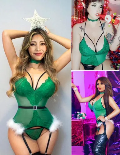 Vista 2 de Avidlove - Conjunto de lencería navideña de encaje con diseño de Papá Noel