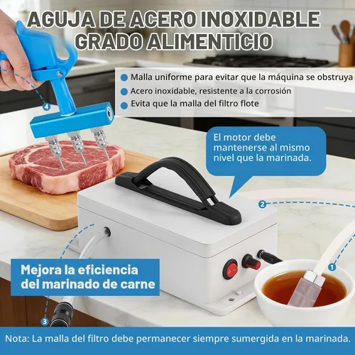 Vista 3 de MXBAOHENG Bomba eléctrica inyectora de carne con manguera, jeringa inyectora de marinada de presión ajustable de 60 W con 20 agujas para fumar