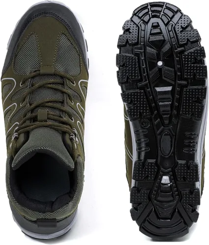 Vista 4 de Botas de senderismo para hombre, tenis de caña alta, de tobillo medio, senderismo, montañismo, botas para exteriores, zapatos altos