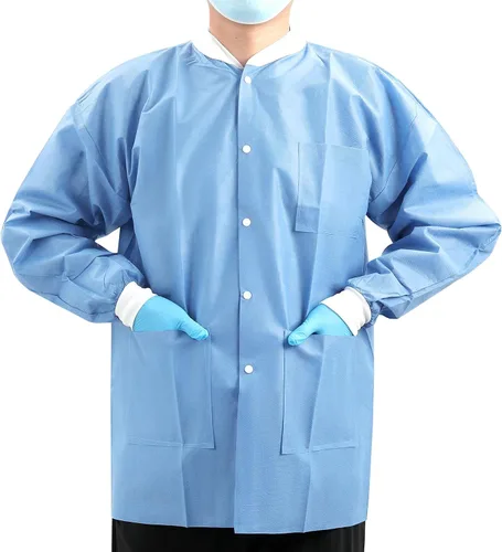 Vista 9 de JMU Paquete de 10-100 abrigos desechables de laboratorio, chaquetas médicas Azul oscuro