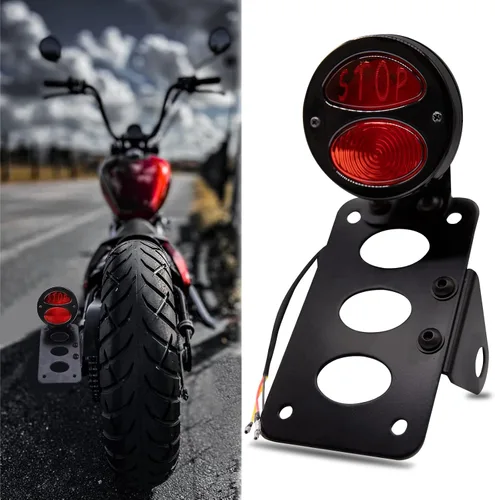 Vista 9 de Rich Choices - Luces traseras de motocicleta con soporte lateral para matrícula, luces de freno integradas, luz de stop, impermeables, de aluminio