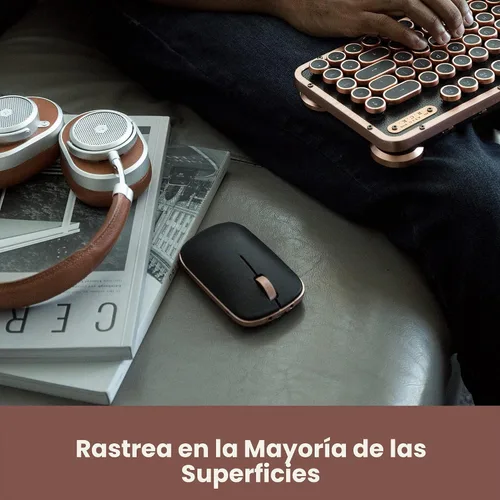Vista 2 de Azio Ratón clásico retro Bluetooth RM-RCM-L-03 (artesano), negro y dorado