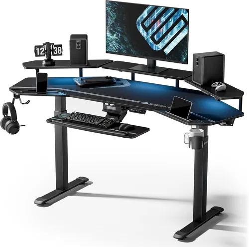 Vista 14 de EUREKA ERGONOMIC Aero - Escritorio eléctrico de pie en forma de W de 55 pulgadas, escritorio para juegos de computadora de altura ajustable con Negro