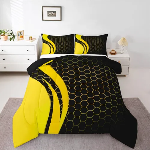 Vista 11 de Feelyou Juego de ropa de cama abstracta suave para niños y niñas, juego de edredón geométrico tamaño individual, edredón de rayas de microfibra