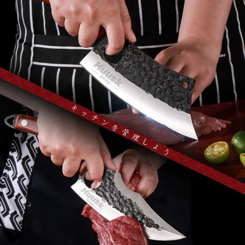 Vista 3 de Huusk Juego de Cuchillos de Carnicero Cuchillo de Chef Serbio Forjado a Mano Cuchillo de Deshuesado Viking Cuchillo de Corte 3 Piezas Juego