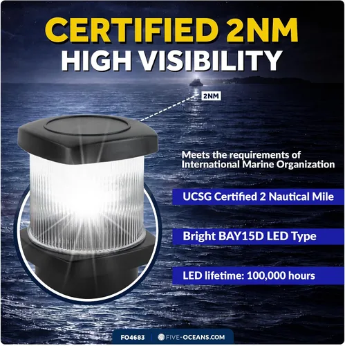 Vista 3 de Five Oceans Luz de anclaje LED, luces de navegación para barcos, carcasa de policarbonato de alto rendimiento, 12 V CC, cumple con la regla USCG 2