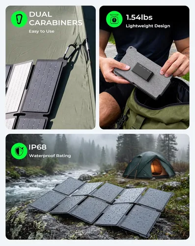 Vista 7 de Cargador de panel solar portátil BigBlue de 35W con carga rápida USB-A y USB-C PD de 25W para acampar, mochila, 0.7 kg, resistente al agua IP68