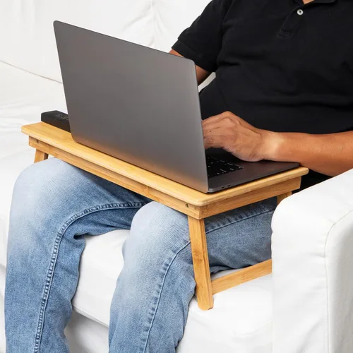 Vista 6 de Mind Reader Mesa para Portátil Lap Desk, Soporte para Laptop, Bandeja de Cama, Cuarto de Dormitorio, Patas Plegables, Rayón de Bambú, 19.75"L x 12"W