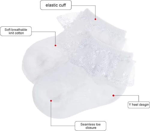 Vista 4 de DRESHOW Calcetines de bebé para niñas con ojales y volantes de encaje, calcetines de vestir para recién nacidosbebésniños pequeñosniños para niña
