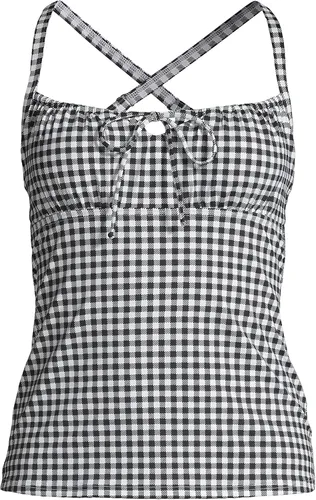 Vista 5 de Lands' End Traje de baño tankini resistente al cloro para mujer con tirantes ajustables, NegroCuadros blancos, 10