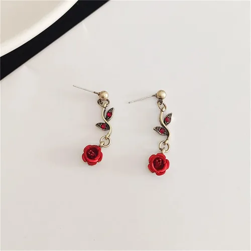 Vista 6 de Caiyao Lily of The Valley - Juego de collar de hojas de rosa y aretes colgantes para mujeres, mamá, amiga, madre, vintage, cadena de borla, collar