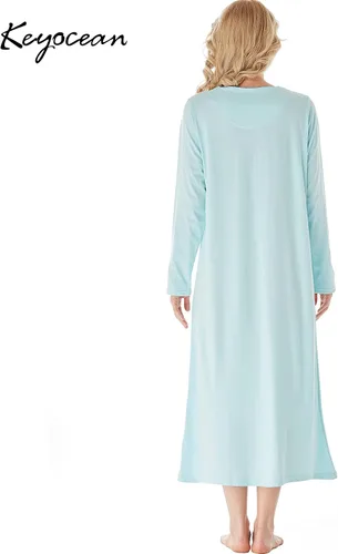 Vista 2 de Keyocean Elegantes camisones para mujer, suaves, 100% algodón, cómodos, ligeros, de manga larga, vestidos de casa para mujeres mayores