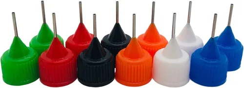 Vista 4 de 12 botellas aplicadoras de punta de precisión, botella de punta de aguja de 4 onzas, con 2 embudos para manualidades de papel, tapas multicolor