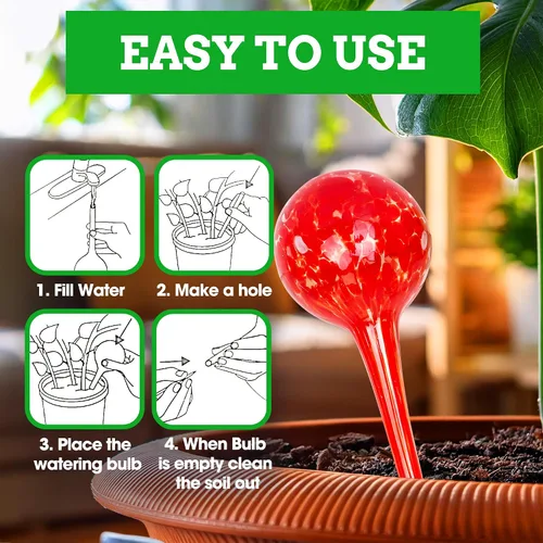Vista 5 de Bolas de Riego Automático Besti – Paquete de 4 Bolas de Riego Extra Grandes para Plantas – Sistema de Riego Automático para Plantas en Maceta