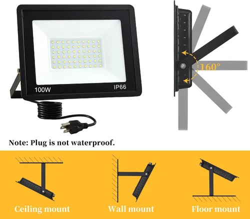 Vista 8 de Paquete de 4 luces de inundación LED de 100 W, luces de seguridad superbrillantes de 11000 LM, luz de inundación impermeable IP66 para exteriores