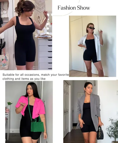 Vista 2 de Popilush Overol moldeador para mujer, brasier integrado, cuello cuadrado, pantalones cortos, bodysuits de verano