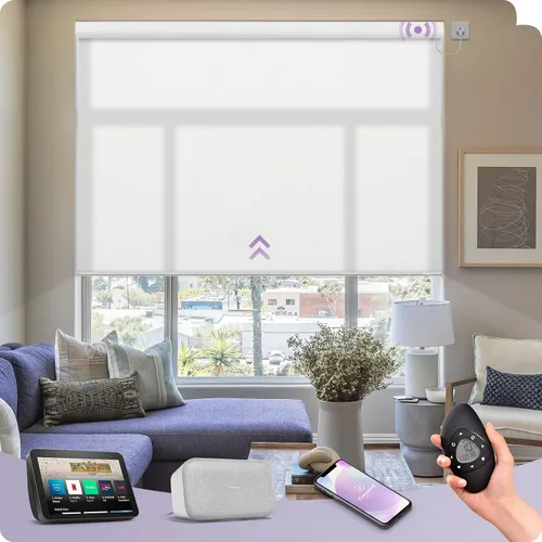 Vista 28 de Graywind Persianas enrollables inteligentes acopladas compatibles con Alexa Google, tamaño personalizado extra grande, persianas motorizadas