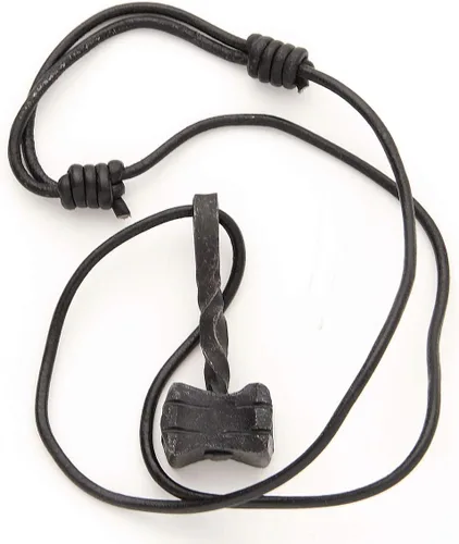 Vista 3 de Windlass Mano forjado Thor Hammer Mjöllnir colgante con tanga de cuero, Hierro, no conocido