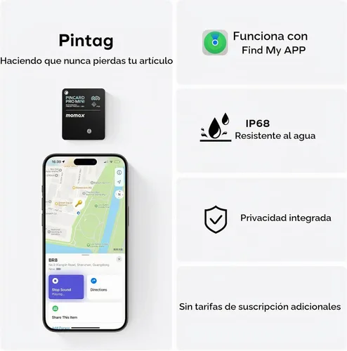 Vista 3 de Momax Wallet Tracker Smart Finder - Tarjeta de seguimiento de llaves Bluetooth delgada recargable con batería de 1 año, Apple Find My (solo iOS)