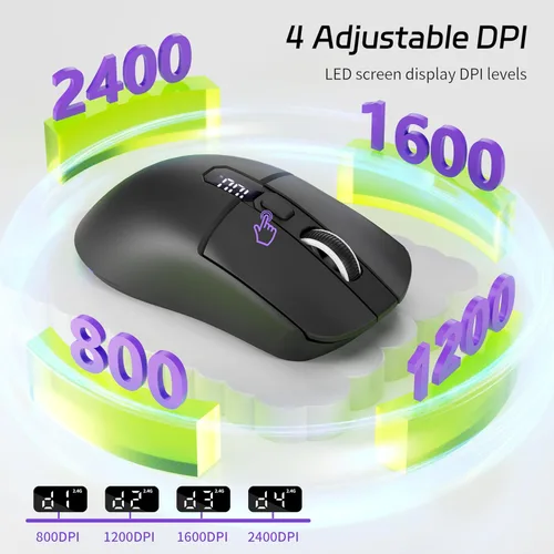 Vista 6 de Uciefy Ratón inalámbrico Bluetooth, triple modo (2.4G+BT5.0+BT5.1), mouse Bluetooth LED, USB C recargable con pantalla LED, ratones de computadora