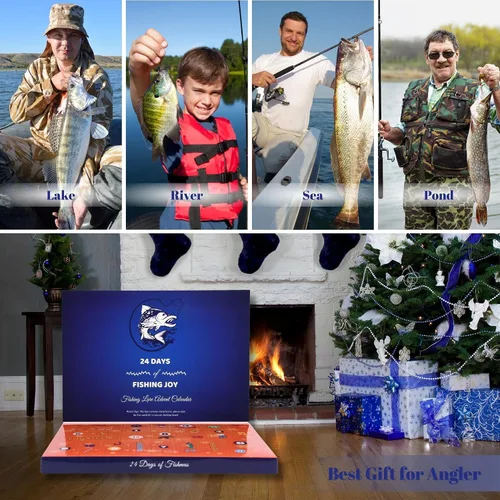 Vista 4 de Calendario de Adviento de pesca de cuenta regresiva de Navidad, juego de señuelos de pesca de 24 días para pescador, adultos, hombres, adolescentes