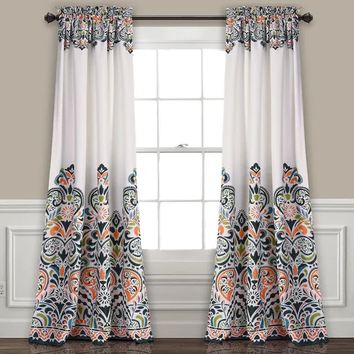Vista 7 de Lush Decor Clara Valance - Cortina individual de estilo bohemio con estampado de damasco, cenefa, azul y verde