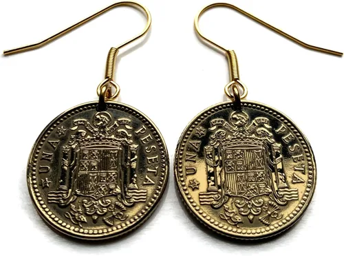 Vista 2 de 1966 Spain España 1 Peseta Spanish coin earrings escudo Español Madrid Barcelona Sevilla Málaga Córdoba Valencia Granada Zaragoza Toledo Cadiz