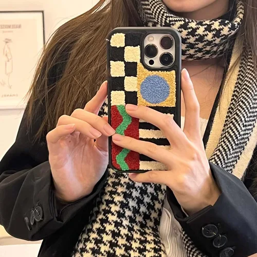 Vista 2 de Funda para teléfono con diseño geométrico retro y cálido para iPhone 14 Pro Max, funda protectora de cuerpo completo antideslizante para iPhone 14