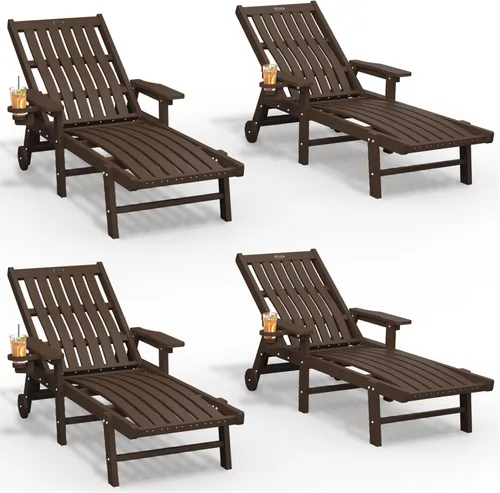 Vista 33 de THOEOE Juego de 2 tumbonas para exteriores, silla de piscina HDPE, madera