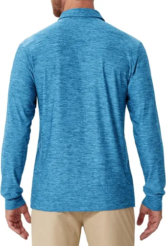 Vista 9 de NAVISKIN Camisas polo de manga larga para hombre, camisas de golf con cuello UPF 50 SPF para hombre, secado rápido, absorbe la humedad