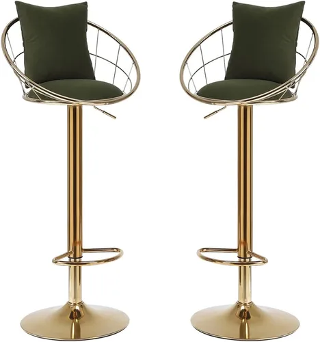 Vista 10 de Juego de 2 taburetes de bar giratorios de terciopelo, sillas de bar ajustables con respaldo y reposapiés, silla moderna para isla de cocina