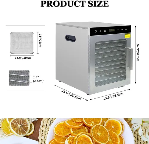 Vista 7 de Food Dehydrator for Jerky, Fruit, Meat, Beef, Herbs, 8/10-Tray Full Stainless Steel Dehydrator Machine,10Tray-110V 10 bandejas