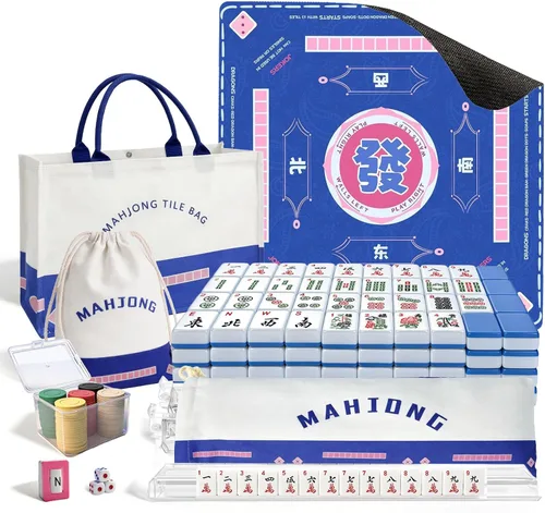 Vista 9 de GUJYUYIF166 American Mahjong Tiles Set with Mat, Racks and Accessories White