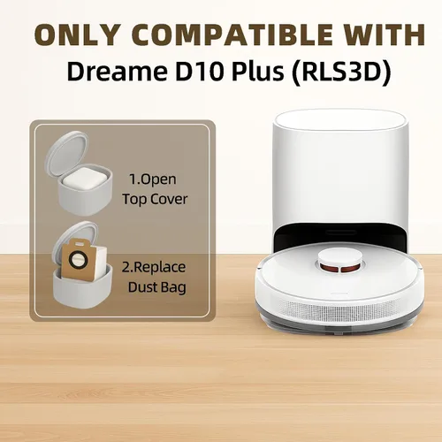 Vista 4 de Paquete de 10 bolsas de vacío D10 Plus de 4 litros compatibles con robot aspirador Dreame D10 Plus (RLS3D), 10 bolsas de vacío desechables
