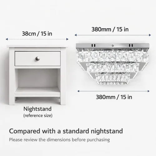Vista 2 de Finktonglan Accesorio de Lámpara de Techo LED de Cristal Cuadrada Moderna, Candelabro de Cristal Regulable de 15" Luces de Techo de 3 Niveles