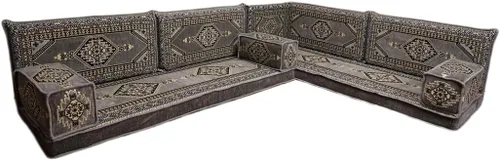Vista 147 de arabicsofa Juego de asientos Jalsa en forma de L – Majlis árabe hecho a mano con almohadas de respaldo