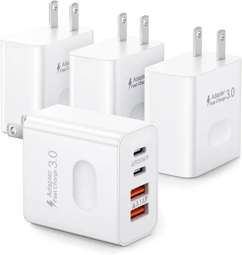 Vista 9 de [Paquete de 2] Bloque de cargador USB C, cargador de pared USBC de 40 W, 4 puertos, carga rápida, adaptador de corriente USB-C dual + enchufe