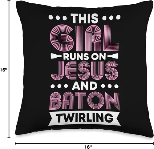 Vista 4 de Baton Twirler Majorettes Baton Twirling Girl Gifts This Girl Runs on Jesus and Baton Twirling Pillow (16 x 16 pulgadas), multicolor