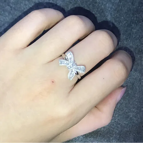 Vista 6 de Anillo de plata de ley 925 brillante con piedras preciosas de diamantes de circonita cúbica, anillo de mariposa de diamantes de circonita cúbica