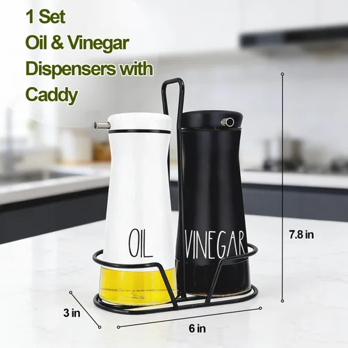 Vista 4 de Aelga Juego de dispensador de aceite y vinagre con cadillo, paquete de 2 botellas dispensadoras de aceite para cocina sin goteo, decoración