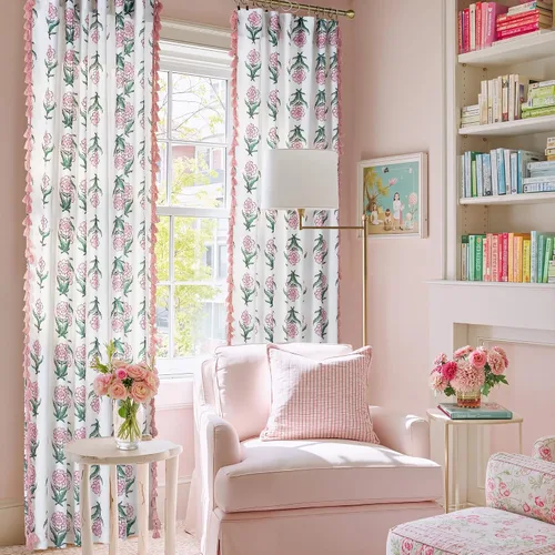 Vista 4 de NICETOWN Cortinas florales rosa de 52x84 pulgadas con borlas, cortinas de ventana con estampado botánico romántico Sweetheart, paneles oscurecedores