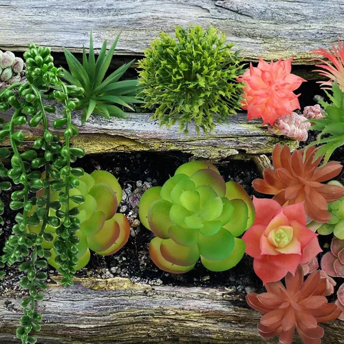 Vista 7 de QUOZUO Plantas suculentas artificiales, 14 plantas suculentas coloridas, mini suculentas falsas para manualidades, hogar, jardín, oficina, fiesta