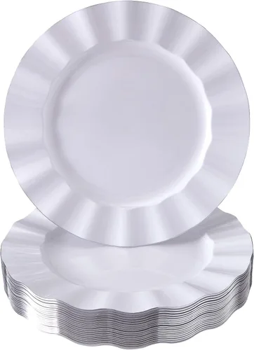 Vista 21 de Silver Spoons Platos de postre desechables 10 piezas Platos de plástico resistente Elegante aspecto fino de porcelana Velo, marfil