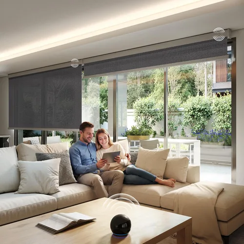 Vista 6 de Motorized Light Filtering Shades Compatible with Alexa Google Smart Blinds Automatic Window Shade Remote Control 70% Blackout Sunny Black