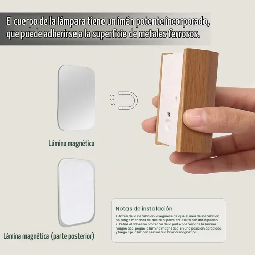 Vista 6 de LANDGOO Luz nocturna de madera de fresno blanco con sensor de movimiento inteligente - Luz de escalera recargable de 2700K LED para dormitorio