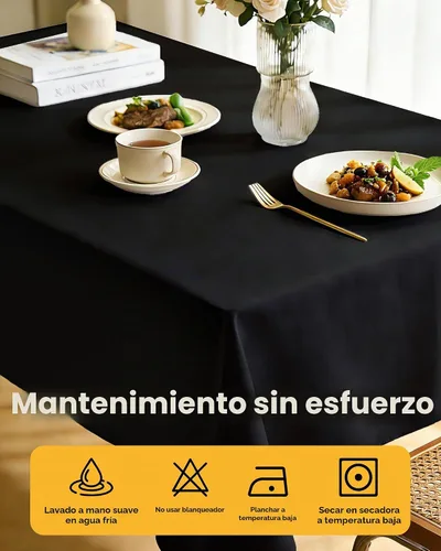 Vista 6 de Mantel de Mesa Rectangular Negro - Paquete de 6, 60" × 84" Mantel de Tela Lavable para Mesas de 5 Pies, Resistente a las Arrugas y a Prueba de Calor