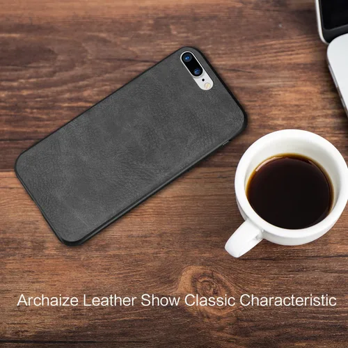 Vista 2 de Funda para iPhone 7 Plus para iPhone 8 Plus, a prueba de golpes, con suave piel sintética, protección híbrida de policarbonato duro, para Apple Negro