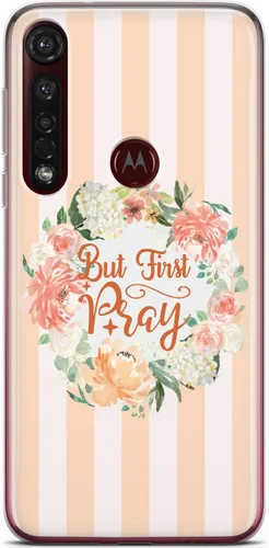 Vista 4 de Mertak Funda para teléfono compatible con Motorola Edge + Moto G9 G8 Plus G7 Play Power Z4 But First Pray Cute Bible Floral Slim Cover Christian